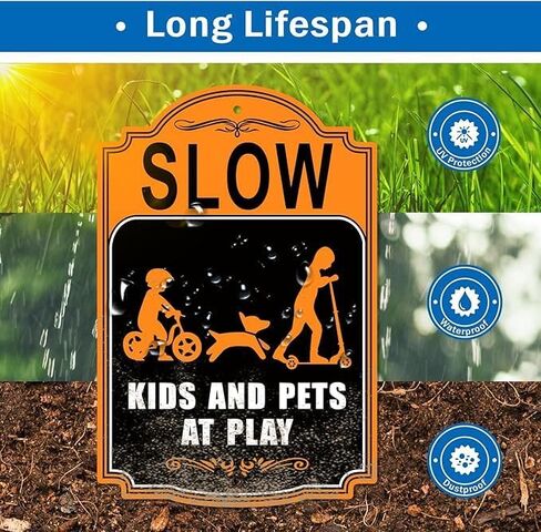 2 Pack Slow Down Children at Play Yard Signs 18 x 12 Inches Slow Children Playing Safety Signs for Neighborhood, Metal Reflective Sturdy Rust Aluminum Waterproof Easy to Install in Saudi Arabia