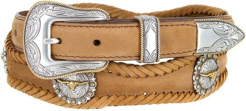 Longhorn Steer/Gold Star Conchos Ranger Belt Western Cowboy Cowgirl Genuine Leather Braided Belt, Size Up to 60" in Saudi Arabia