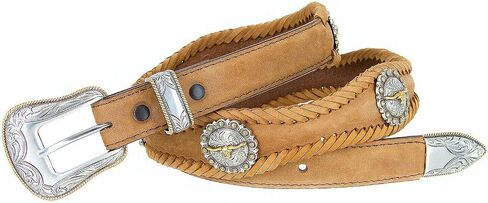 Longhorn Steer/Gold Star Conchos Ranger Belt Western Cowboy Cowgirl Genuine Leather Braided Belt, Size Up to 60" in Saudi Arabia