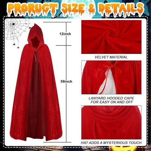 12 Pcs Black Beak Halloween Costume for Women, Silver Curly Wig and Red Velvet Cape with 10 Pcs Gothic Claw Rings for Halloween Cosplay, Gothic Fantasy Witch Costume Accessories in Saudi Arabia