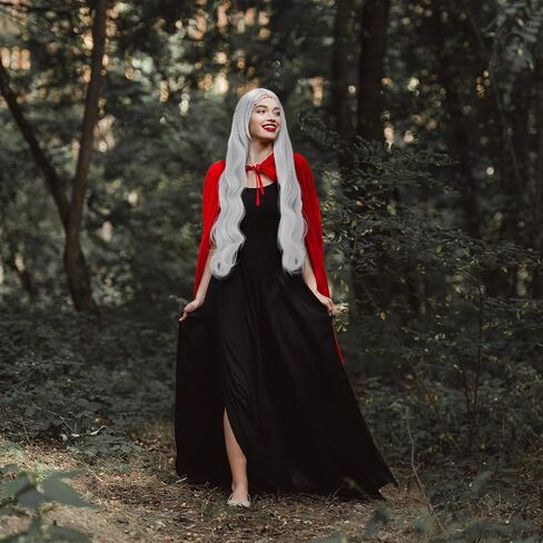 12 Pcs Black Beak Halloween Costume for Women, Silver Curly Wig and Red Velvet Cape with 10 Pcs Gothic Claw Rings for Halloween Cosplay, Gothic Fantasy Witch Costume Accessories in Saudi Arabia