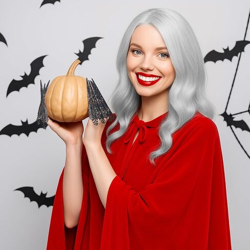 12 Pcs Black Beak Halloween Costume for Women, Silver Curly Wig and Red Velvet Cape with 10 Pcs Gothic Claw Rings for Halloween Cosplay, Gothic Fantasy Witch Costume Accessories in Saudi Arabia