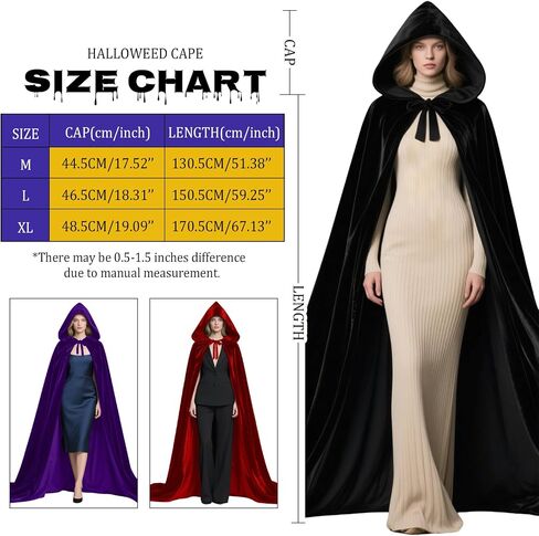 Hooded Cloak Cape for Unisex Adults - Velvet Halloween Cosplay Costume in Saudi Arabia