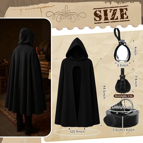 Geyoga 5 PCS Cape Cape Cape Vintage مع زجاجة زجاجة جرعة في حقيبة الحزام الجلدي ، مجموعة أزياء عيد الهالوين عصر النهضة in Saudi Arabia