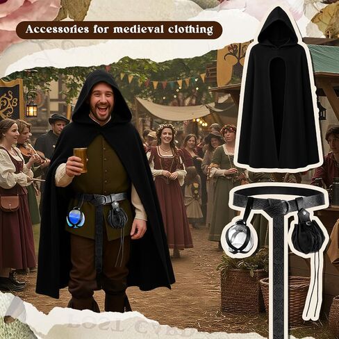 Geyoga 5 PCS Cape Cape Cape Vintage مع زجاجة زجاجة جرعة في حقيبة الحزام الجلدي ، مجموعة أزياء عيد الهالوين عصر النهضة in Saudi Arabia