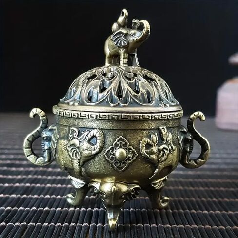 حامل البخور الأنيق فيل المعدني مع تصميم القرع - موقد البخور من سبيكة الزنك المدمجة في النهاية البرونزية العتيقة in Saudi Arabia