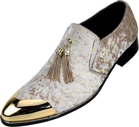Amali Chaz, Men's Slippers - Loafers Men Slip on Shoes - Mens Casual Shoes - Man Made Velvet, Tuxedo Shoes - Metal Gold Chain Tassel & Gold Metal Tip, Dress Shoes - Gift in Saudi Arabia