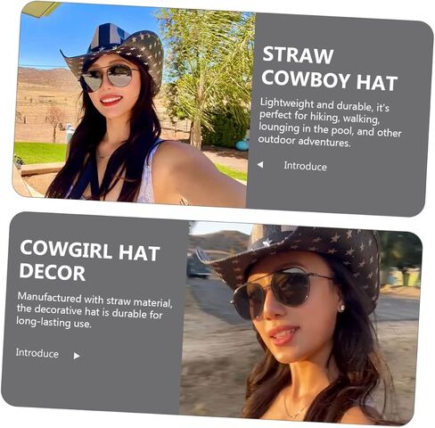 Vanzack للجنسين Western Cowboy Hat American Flag Design Straw Sun Hat للحفلات الخارجية والاحتفال باليوم الوطني مريح رعاة البقر الكلاسيكي للرجال والنساء الأسود in Saudi Arabia