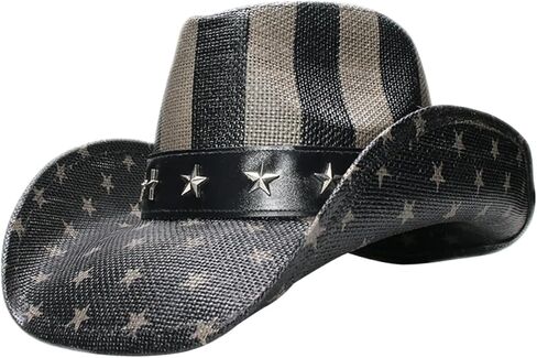 Vintage Unisex Straw Cowboy Hat Western Style Decorative Cowgirl Headwear for USA Party Festival Cosplay and Photo Accessories Black in Saudi Arabia