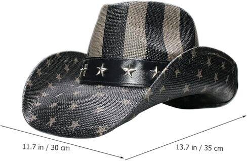 Vintage Unisex Straw Cowboy Hat Western Style Decorative Cowgirl Headwear for USA Party Festival Cosplay and Photo Accessories Black in Saudi Arabia