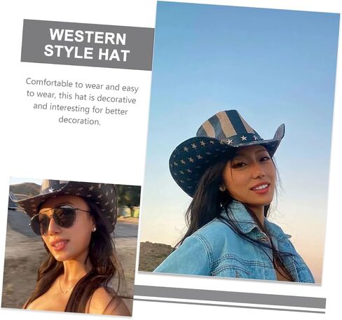 Vintage Unisex Straw Cowboy Hat Western Style Decorative Cowgirl Headwear for USA Party Festival Cosplay and Photo Accessories Black in Saudi Arabia