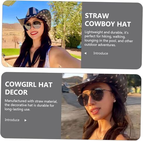 Vintage Unisex Straw Cowboy Hat Western Style Decorative Cowgirl Headwear for USA Party Festival Cosplay and Photo Accessories Black in Saudi Arabia