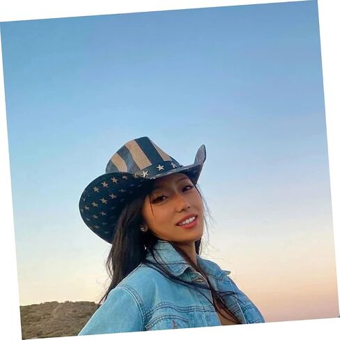Vintage Unisex Straw Cowboy Hat Western Style Decorative Cowgirl Headwear for USA Party Festival Cosplay and Photo Accessories Black in Saudi Arabia