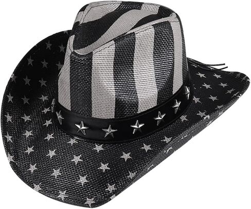 Safigle Vintage American Flag Western Western Cowboy Hat Hat Disporative Straw Party Hat للرجال والنساء خفيفة الوزن في الهواء الطلق في الهواء in Saudi Arabia
