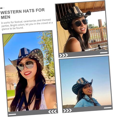 Safigle Vintage American Flag Western Western Cowboy Hat Hat Disporative Straw Party Hat للرجال والنساء خفيفة الوزن في الهواء الطلق في الهواء in Saudi Arabia