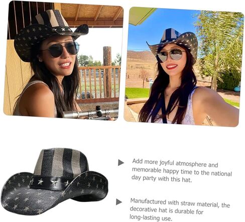 Partykindom USA American Flag Flag American Cowgirl Straw Hat Usisex Western Holiday Party Accessory للاحتفال بيوم الاستقلال الأسود in Saudi Arabia