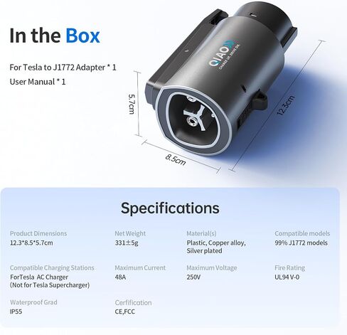قامت Qiao بترقية Tesla إلى محول J1772 ، NACS إلى شاحن J1772 ، MAX 80A 250V - محول EV المحمول لـ J1772 EVs في محطات Tesla Home/Mobile AC ، مطلي بالفضة مع قفل السلامة (وليس من أجل Supercharging) in Kuwait