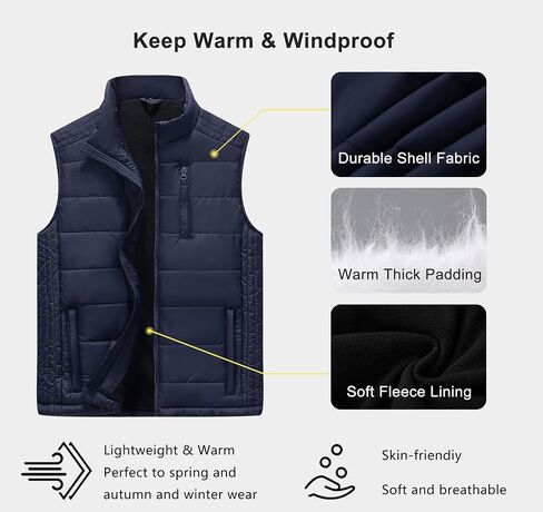 Vcansion Men's Outdoor Casual Stand Collar Padded Vest Coat in Kuwait