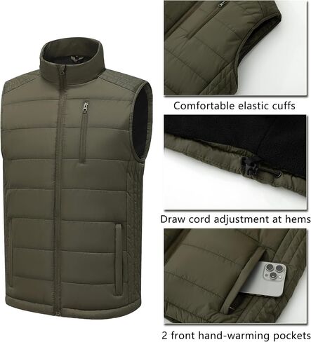 Vcansion Men's Outdoor Casual Stand Collar Padded Vest Coat in Kuwait
