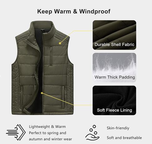 Vcansion Men's Outdoor Casual Stand Collar Padded Vest Coat in Kuwait