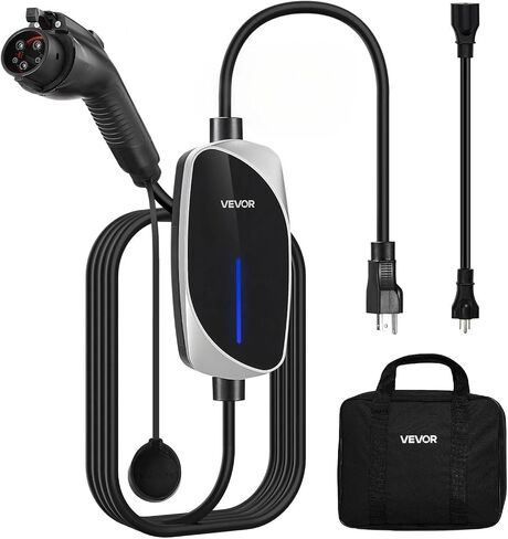 VEVOR Level 2 EV Charger, 32 Amp Adjustable Current, 240V Electric Vehicle Portable Charger with 25 ft Charging Cable, NEMA 14-50P Plug, LCD Display, Plug-in Home Car Charging Station for SAE J1772 EV in Saudi Arabia