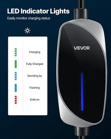 VEVOR Level 2 EV Charger, 32 Amp Adjustable Current, 240V Electric Vehicle Portable Charger with 25 ft Charging Cable, NEMA 14-50P Plug, LCD Display, Plug-in Home Car Charging Station for SAE J1772 EV in Saudi Arabia