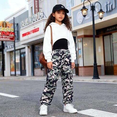 Voxikodex Girls Cute Clothes 3 Piece Cropped Hoodie + Cami Top + Cargo Pants Winter Spring Outfits for Teen Girls Size 7-14Y in Kuwait