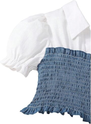 OYOANGLE Girl's 2 Pieces Summer Outfits Puff Sleeve Short Sleeve Peplum Blouse and Loose Pants Sets in Saudi Arabia