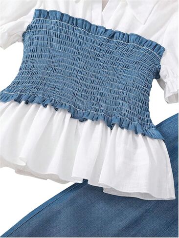 OYOANGLE Girl's 2 Pieces Summer Outfits Puff Sleeve Short Sleeve Peplum Blouse and Loose Pants Sets in Saudi Arabia