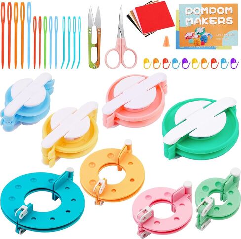 FTEVEN 27Pcs Pom Pom Maker, 4 Size Pom Pom Maker Kit for Fluff Ball Weave DIY, Crochet Knitting with Scissor and Instruction for Adult DIY Decoration in Saudi Arabia