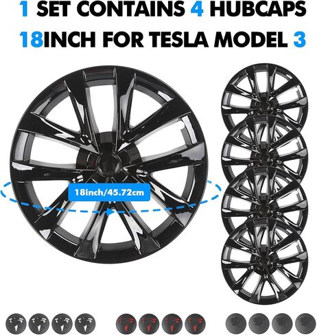 PM Auto Set of 4 Gloss Black Snap On Hubcap Wheel Rim Skin Covers for 2017-2023 Tesla 3 Except Highland in Saudi Arabia