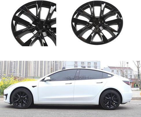 PM Auto Set of 4 Gloss Black Snap On Hubcap Wheel Rim Skin Covers for 2017-2023 Tesla 3 Except Highland in Saudi Arabia