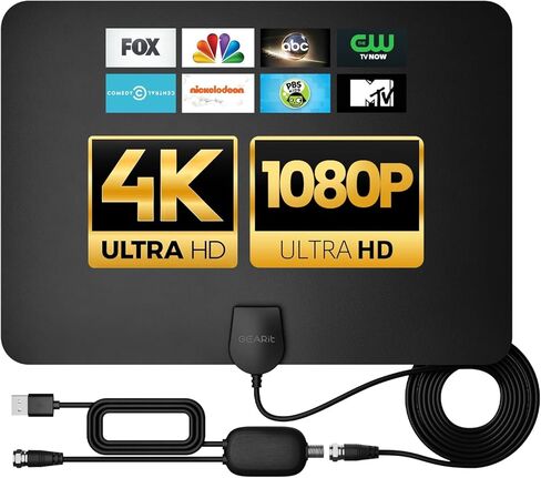 GEARit High-Gain TV Antenna - Indoor & Outdoor Long Range HD TV Antenna for Local Channels - Supports 4K 1080P - Weather-Resistant OTA Digital TV Antenna for Smart TV - 32ft Coax HDTV Cable - Black in Saudi Arabia
