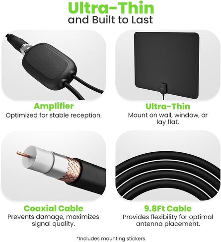 GEARit High-Gain TV Antenna - Indoor & Outdoor Long Range HD TV Antenna for Local Channels - Supports 4K 1080P - Weather-Resistant OTA Digital TV Antenna for Smart TV - 32ft Coax HDTV Cable - Black in Saudi Arabia