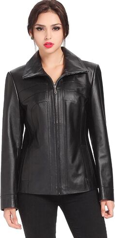BGSD Women Kim Lambskin Leather Scuba Jacket (Also available in Plus Size & Petite) in Saudi Arabia