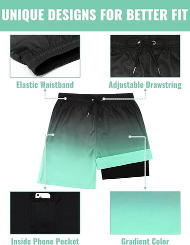 Mens Swim Trunks with Compression Liner Mens Bathing Suit 7 Inch Inseam Quick Dry Mens Board Shorts Men's Swimwear Men in Saudi Arabia