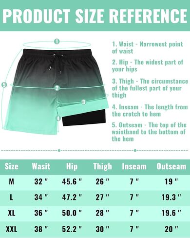 Mens Swim Trunks with Compression Liner Mens Bathing Suit 7 Inch Inseam Quick Dry Mens Board Shorts Men's Swimwear Men in Saudi Arabia