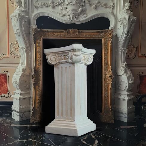 Elegant Classical Greek Roman Ionic Order Vintage Weathered Column Pedestal Decorative Display Stand for Statues Plants, or Vases Perfect for Home Decor and Event Settings, White in Saudi Arabia