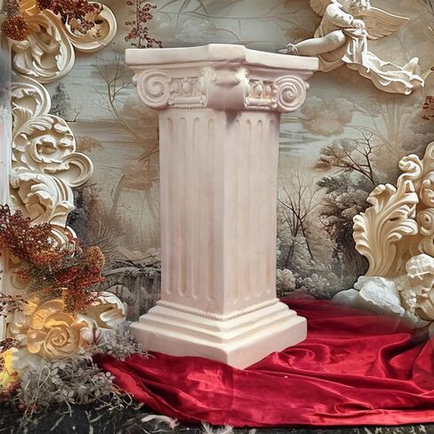 Elegant Classical Greek Roman Ionic Order Vintage Weathered Column Pedestal Decorative Display Stand for Statues Plants, or Vases Perfect for Home Decor and Event Settings, White in Saudi Arabia