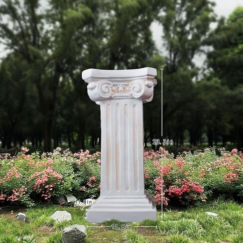 Elegant Classical Greek Roman Ionic Order Vintage Weathered Column Pedestal Decorative Display Stand for Statues Plants, or Vases Perfect for Home Decor and Event Settings, White in Saudi Arabia