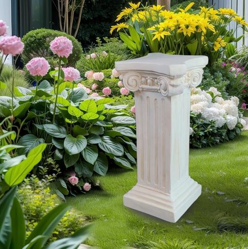 Elegant Classical Greek Roman Ionic Order Vintage Weathered Column Pedestal Decorative Display Stand for Statues Plants, or Vases Perfect for Home Decor and Event Settings, White in Saudi Arabia