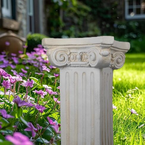 Elegant Classical Greek Roman Ionic Order Vintage Weathered Column Pedestal Decorative Display Stand for Statues Plants, or Vases Perfect for Home Decor and Event Settings, White in Saudi Arabia