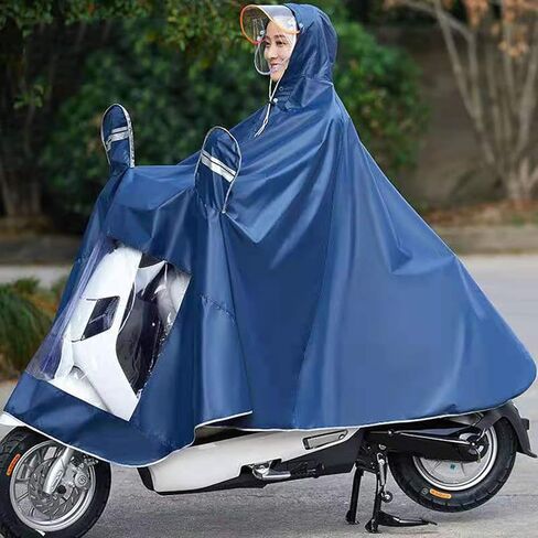 Rain CapesBike Ponch Motorcycle Raincoat Cycling Rain Poncho Scooter Rain Capes for Men WomenOx with Retroreflector Dark Blue 4XL Thicken Accessories Application: permeating. (4XL【Thickened】) in Kuwait