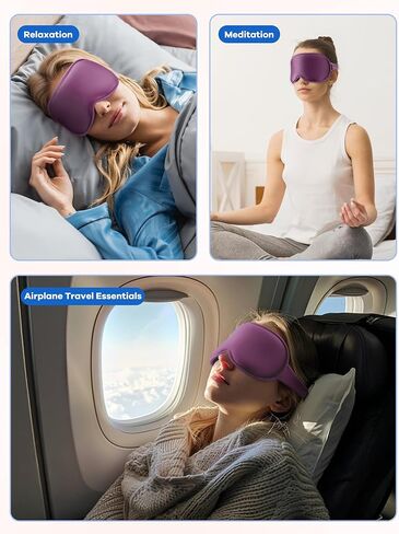 قناع نوم ثلاثي الأبعاد للنساء والرجال - أفضل إسفنج ميموري قطني، قابل للتعديل، معتم معتم من FACEMOON، مناسب للسفر والطائرة، مريح ليلاً، حجب الضوء (أسود) in Kuwait