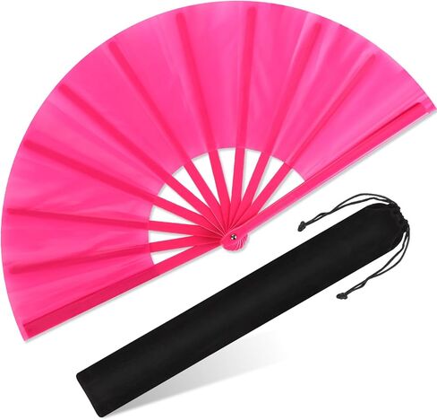 Blulu Rose Pink Large Folding Rave Fans Silk Clack Popping Hand Fan for Line Dancing Chinese Make Sounds Fan for Women Boots on The Ground Dance Festival Dancing Wedding Party, 13 Inch in Saudi Arabia