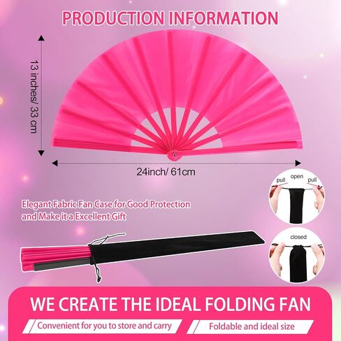 Blulu Rose Pink Large Folding Rave Fans Silk Clack Popping Hand Fan for Line Dancing Chinese Make Sounds Fan for Women Boots on The Ground Dance Festival Dancing Wedding Party, 13 Inch in Saudi Arabia
