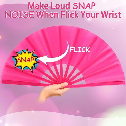 Blulu Rose Pink Large Folding Rave Fans Silk Clack Popping Hand Fan for Line Dancing Chinese Make Sounds Fan for Women Boots on The Ground Dance Festival Dancing Wedding Party, 13 Inch in Saudi Arabia