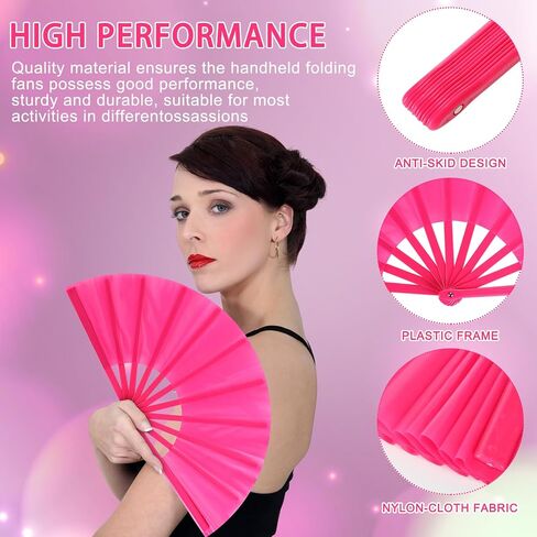 Blulu Rose Pink Large Folding Rave Fans Silk Clack Popping Hand Fan for Line Dancing Chinese Make Sounds Fan for Women Boots on The Ground Dance Festival Dancing Wedding Party, 13 Inch in Saudi Arabia