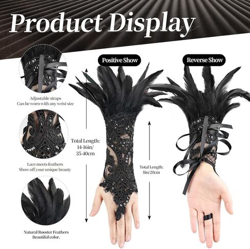 Women's Gothic Lace Feather Long Gloves Witch Angel Costume Accessories Swan Wings Wrist Bands Lace Fingerless Gloves in Saudi Arabia