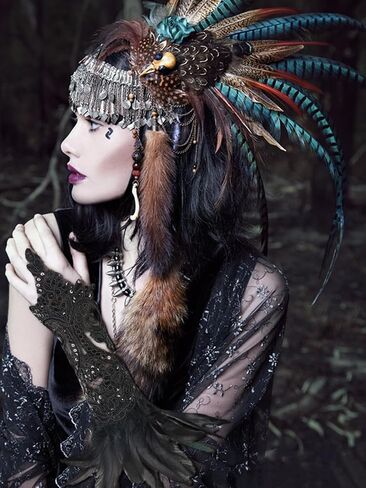 Women's Gothic Lace Feather Long Gloves Witch Angel Costume Accessories Swan Wings Wrist Bands Lace Fingerless Gloves in Saudi Arabia